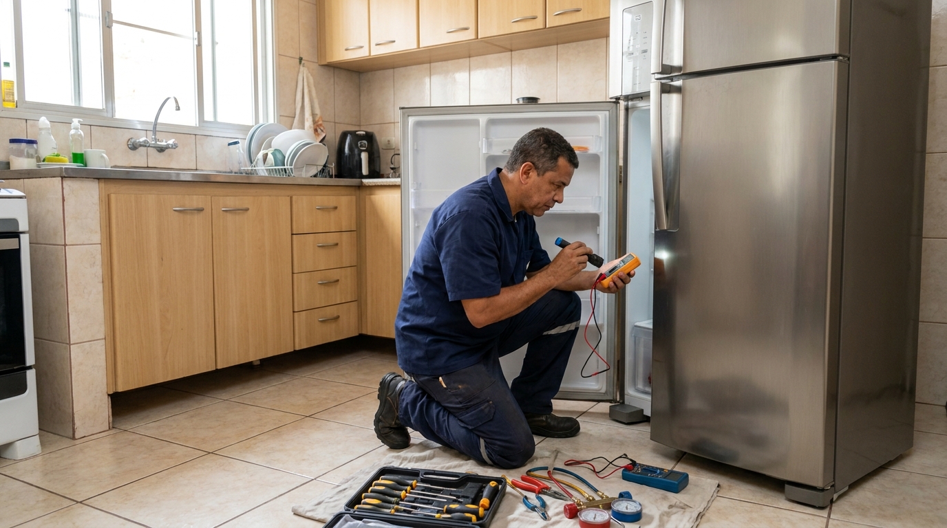 Recarga de gás refrigerante de geladeira em atendimento em Americana‑SP
