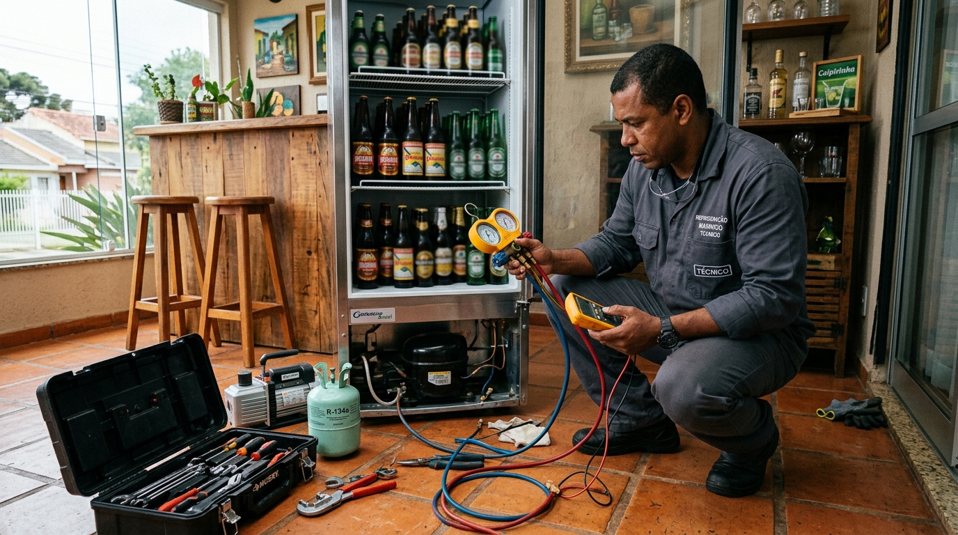 Técnico de conserto de cervejeira em residência em Americana‑SP